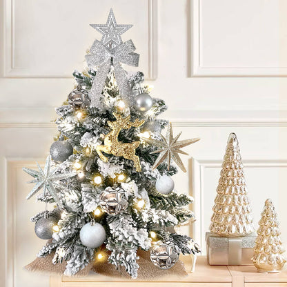 2ft Mini Christmas Tree With Light Artificial Small Tabletop Christmas Decoration With Flocked Snow, Exquisite Decor & Xmas Ornaments For Table Top For Home & Office